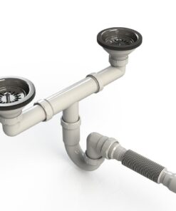DONAU - ÇÖP KAFALI ÇİFTLİ GÖZLÜ ESLİ EVYE SİFONU (DİRSEK Lİ-KÖRÜKLÜ-Ø40-50 MM)