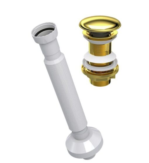 İZYAPI - ELIXIR POP-UP SİFON SERAMİK BAŞLIKLI TAŞMA DELİKSİZ + KÖRÜKLÜ GİDER BORUSU ALTIN