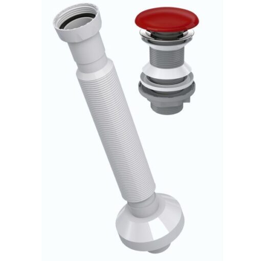 İZYAPI - ELIXIR POP-UP SİFON SERAMİK BAŞLIKLI TAŞMA DELİKSİZ + KÖRÜKLÜ GİDER BORUSU KIRMIZI